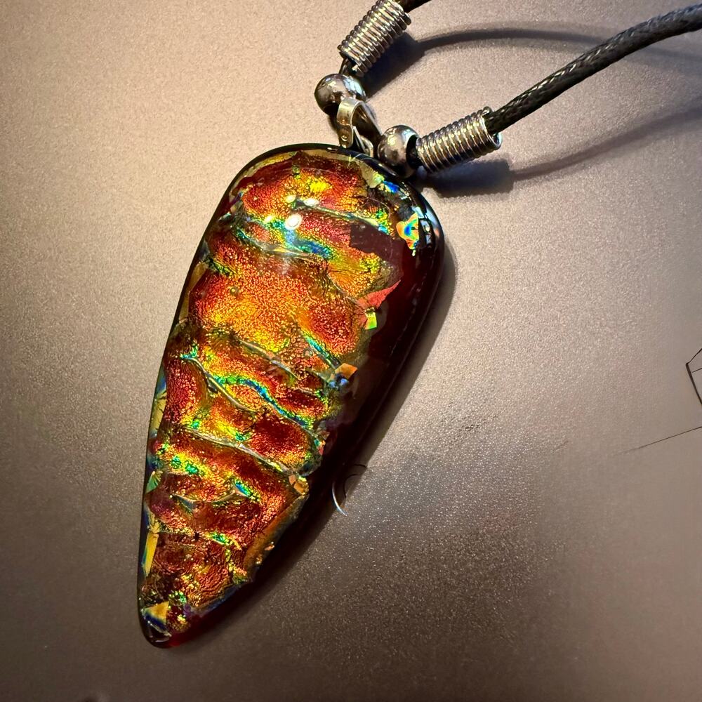 Vibrant Colorful Handcrafted Dichroic Glass Large Pendant - Picture 7 of 9